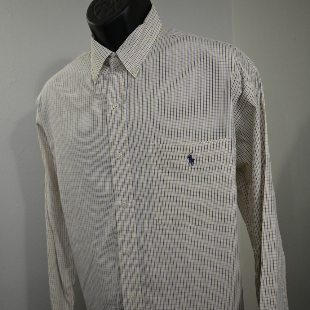 VTG Polo Ralph Lauren Blaire Button Up Men Large Yellow Blue Plaid Long Sleeve